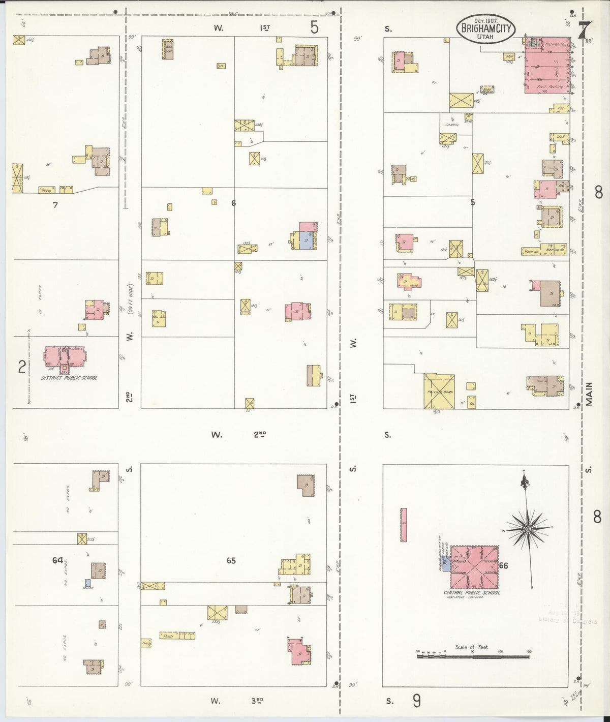 Sanborn Fire Insurance Map from Brigham City, Box Elder County, Utah (1907), Sheet #0007 - Complete Map Set gallery image, historic Sanborn map, vintage wall art, Utah Utah