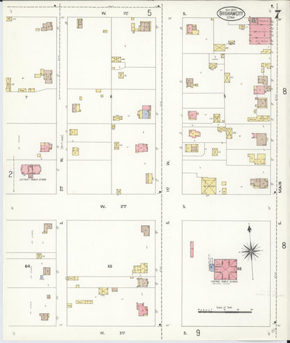 Sanborn Fire Insurance Map from Brigham City, Box Elder County, Utah (1907), Sheet #0007 - Complete Map Set gallery image, historic Sanborn map, vintage wall art, Utah Utah