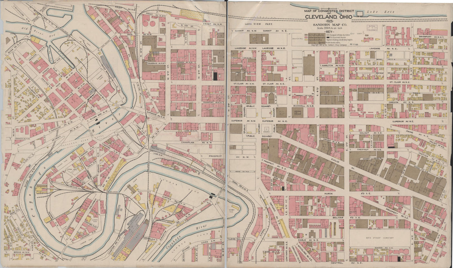 Sanborn Fire Insurance Map from Cleveland, Cuyahoga County, Ohio (1925), Sheet #0001 - Historic Sanborn Fire Insurance Map Print, vintage old map wall art, antique decor, genealogy gift, Ohio Ohio map