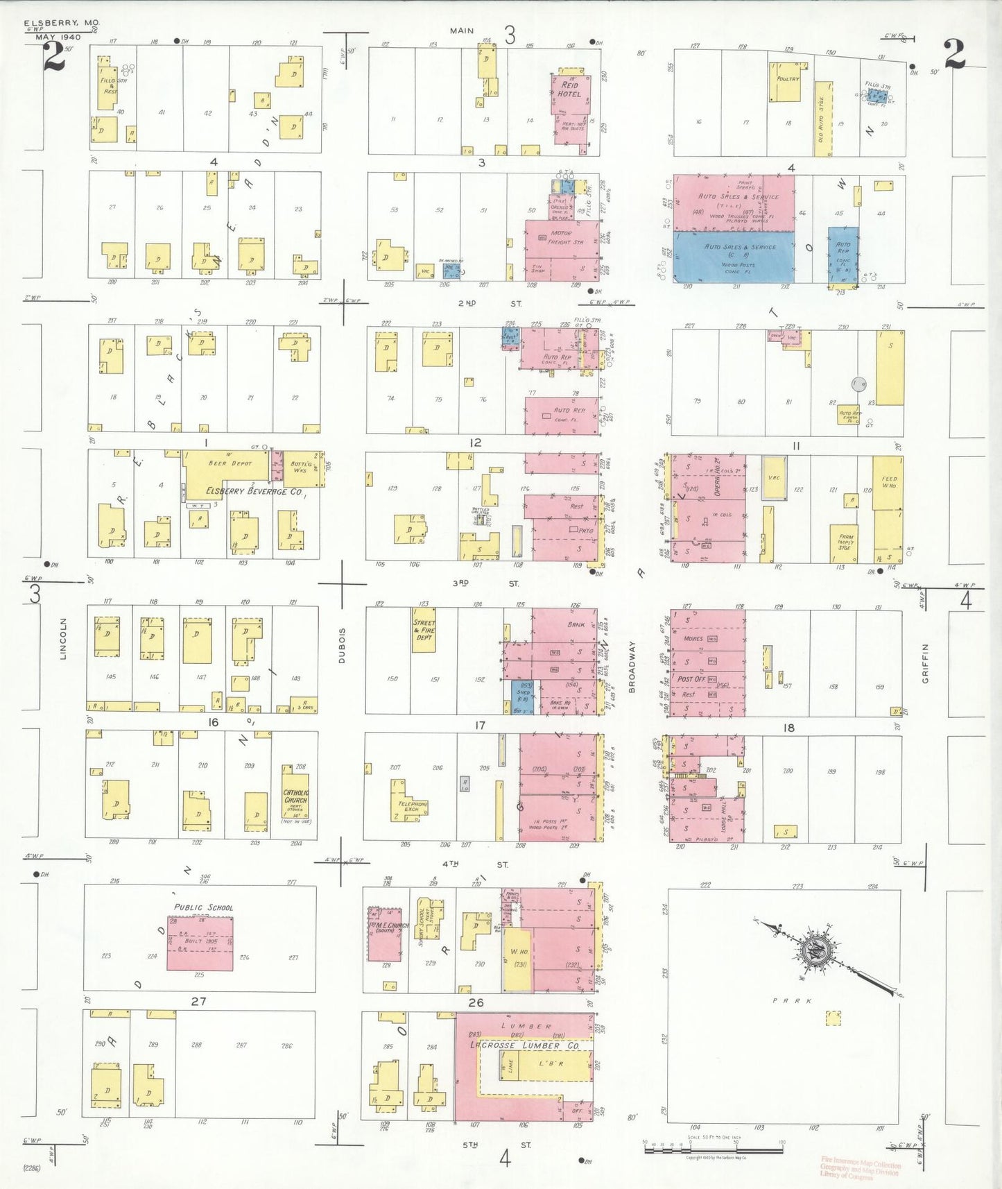 Sanborn Fire Insurance Map from Elsberry, Lincoln County, Missouri (1940), Sheet #0002 - Complete Map Set gallery image, historic Sanborn map, vintage wall art, Missouri Missouri