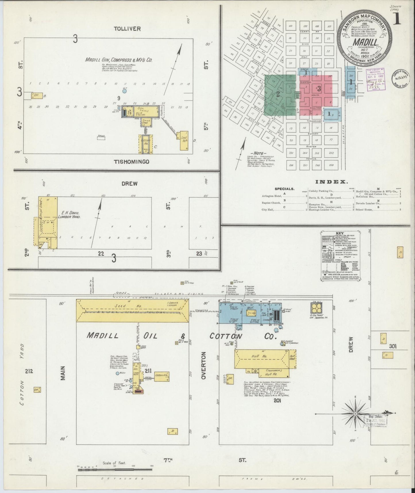 Sanborn Fire Insurance Map from Madill, Marshall County, Oklahoma (1902), Sheet #0001 - Historic Sanborn Fire Insurance Map Print, vintage old map wall art, antique decor, genealogy gift, Oklahoma Oklahoma map