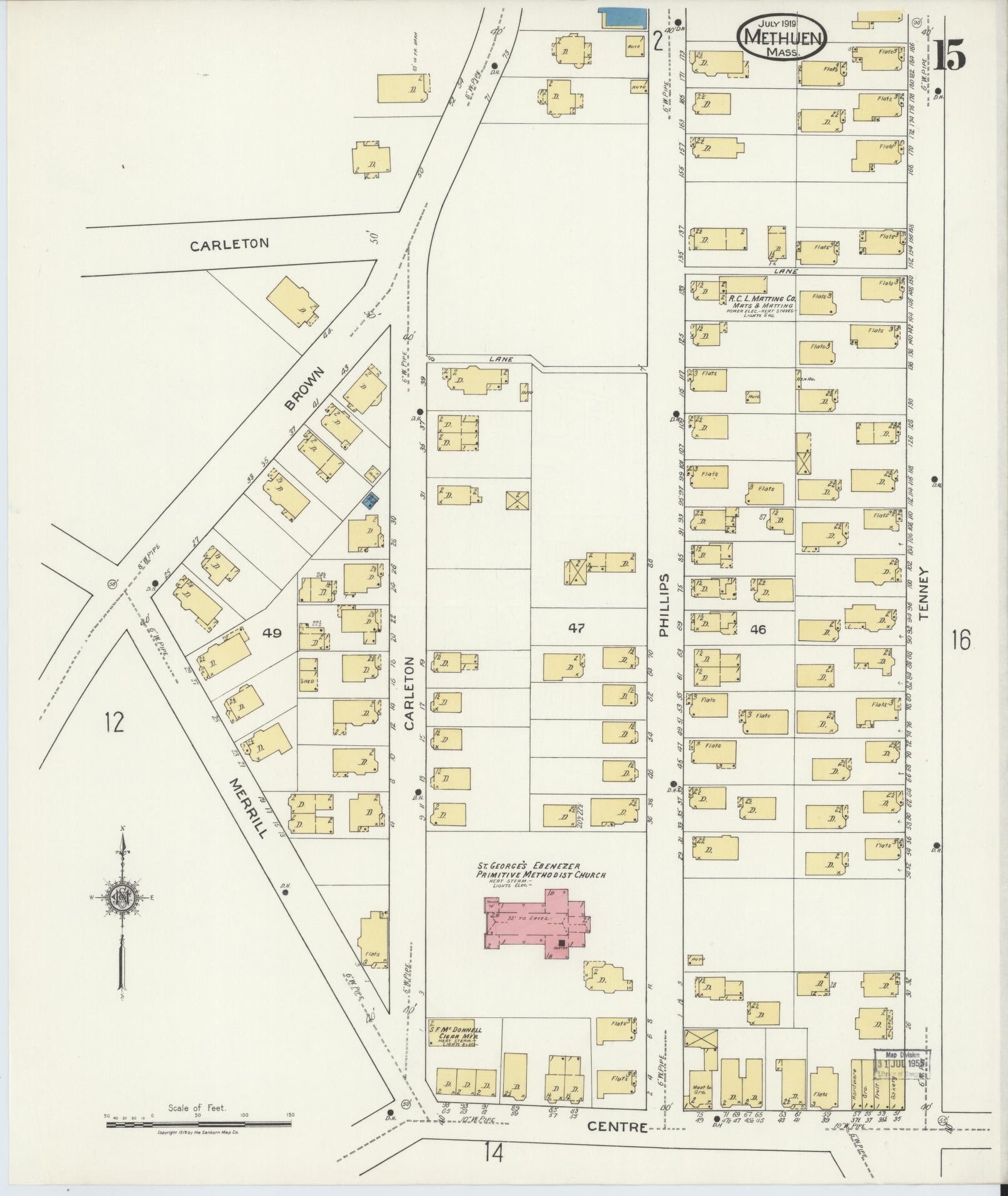 Sanborn Fire Insurance Map from Methuen, Essex County, Massachusetts (1919), Sheet #0015 - Historic Sanborn Fire Insurance Map Print, vintage old map wall art, antique decor, genealogy gift, Massachusetts Massachusetts map