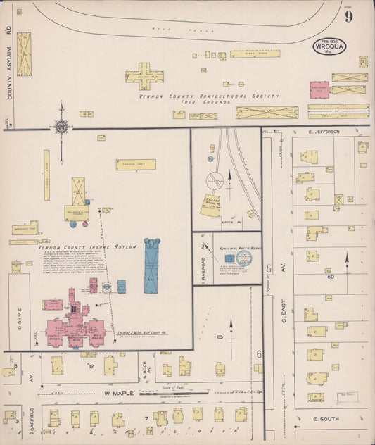 Sanborn Fire Insurance Map from Viroqua, Vernon County, Wisconsin (1922), Sheet #0009 - Historic Sanborn Fire Insurance Map Print, vintage old map wall art, antique decor, genealogy gift, Wisconsin Wisconsin map