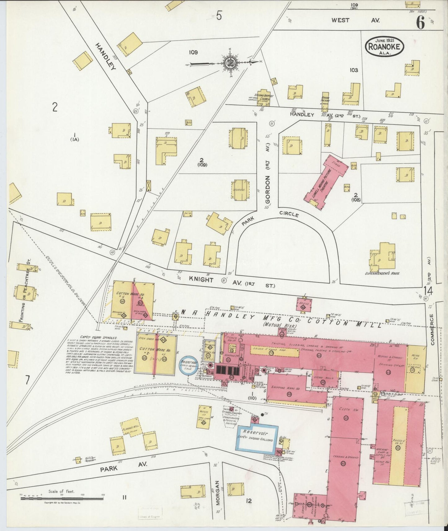 Sanborn Fire Insurance Map from Roanoke, Randolph County, Alabama (1921), Sheet #0006 - Complete Map Set gallery image, historic Sanborn map, vintage wall art, Alabama Alabama