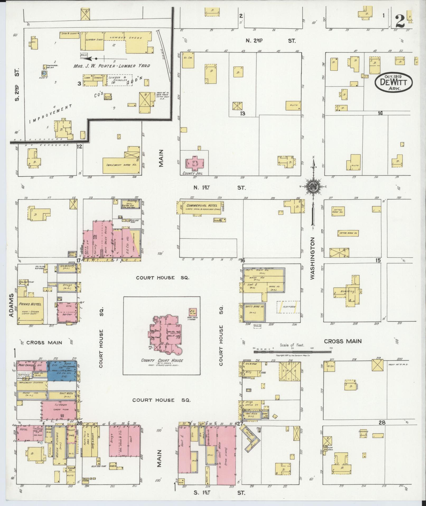 Sanborn Fire Insurance Map from De Witt, Arkansas County, Arkansas (1919), Sheet #0002 - Complete Map Set gallery image, historic Sanborn map, vintage wall art, De Witt Arkansas