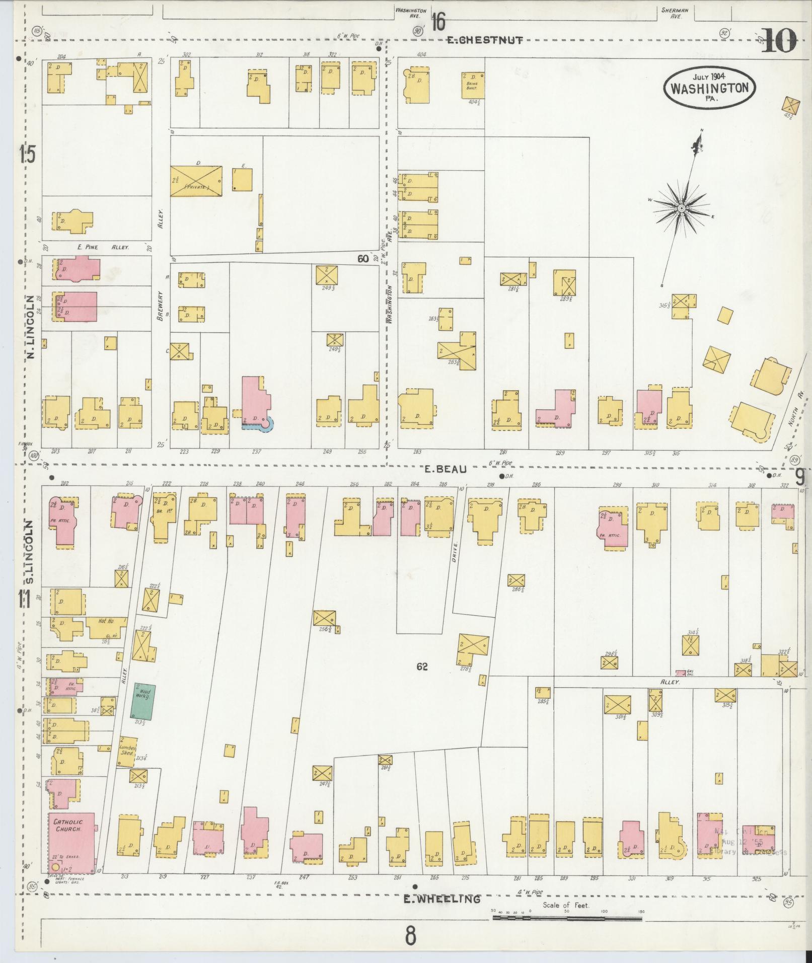 Sanborn Fire Insurance Map from Washington, Washington County, Pennsylvania (1904), Sheet #0010 - Historic Sanborn Fire Insurance Map Print, vintage old map wall art, antique decor, genealogy gift, Sanborn Fire Insurance Map from Washington Washington map