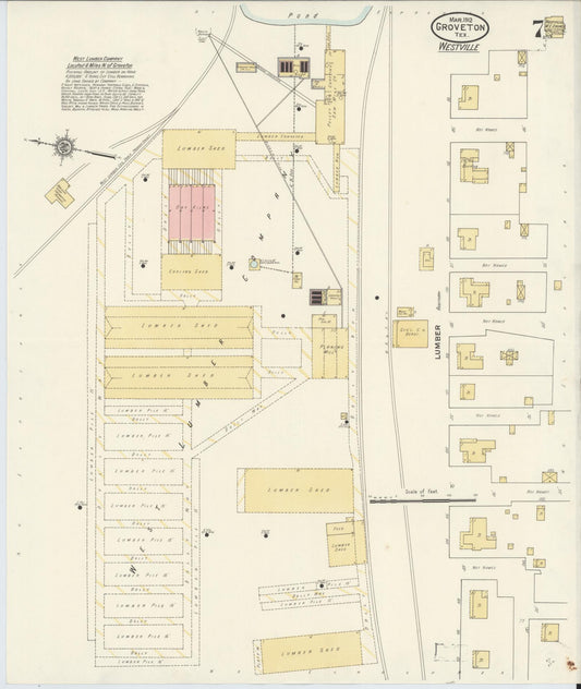 Sanborn Fire Insurance Map from Groveton, Trinity County, Texas (1912), Sheet #0007 - Historic Sanborn Fire Insurance Map Print, vintage old map wall art, antique decor, genealogy gift, Texas Texas map