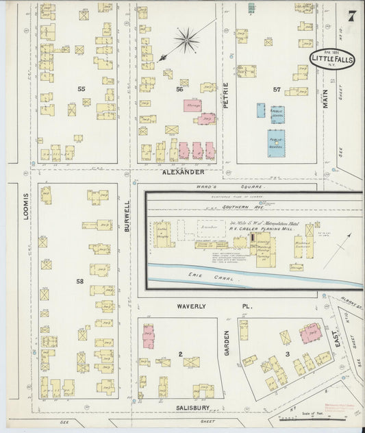 Sanborn Fire Insurance Map from Little Falls, Herkimer County, New York (1891), Sheet #0007 - Historic Sanborn Fire Insurance Map Print, vintage old map wall art, antique decor, genealogy gift, New York New York map