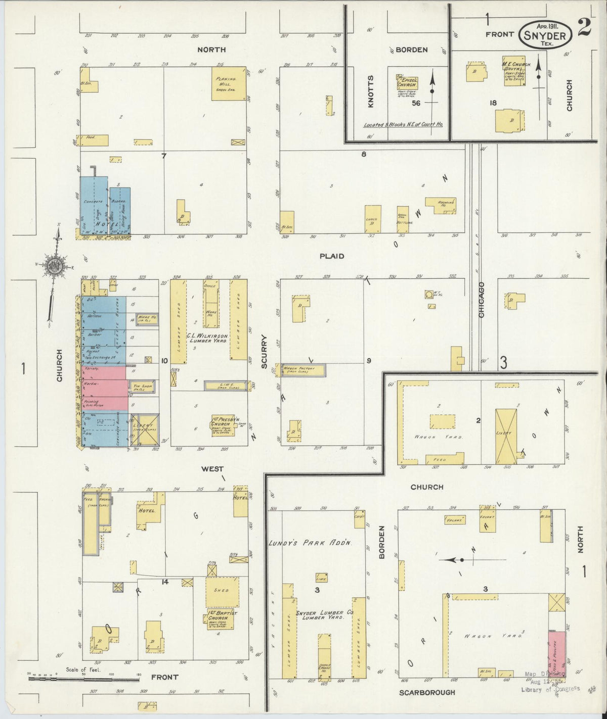 Sanborn Fire Insurance Map from Snyder, Scurry County, Texas (1911), Sheet #0002 - Historic Sanborn Fire Insurance Map Print, vintage old map wall art, antique decor, genealogy gift, Texas Texas map