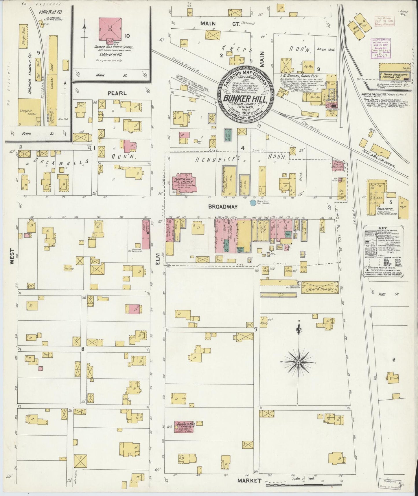 Sanborn Fire Insurance Map from Bunker Hill, Miami County, Indiana. (1907) – Historic Sanborn Fire Insurance Map Print