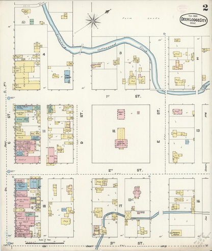 Sanborn Fire Insurance Map from Deer Lodge, Powell County, Montana (1890), Sheet #0002 - Complete Map Set gallery image, historic Sanborn map, vintage wall art, Montana Montana