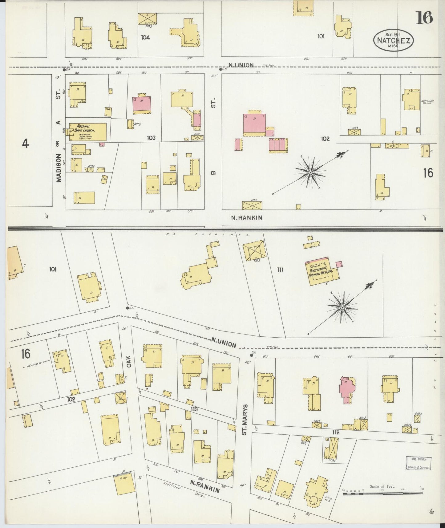 Sanborn Fire Insurance Map from Natchez, Adams County, Mississippi (1901), Sheet #0016 - Complete Map Set gallery image, historic Sanborn map, vintage wall art, Mississippi Mississippi