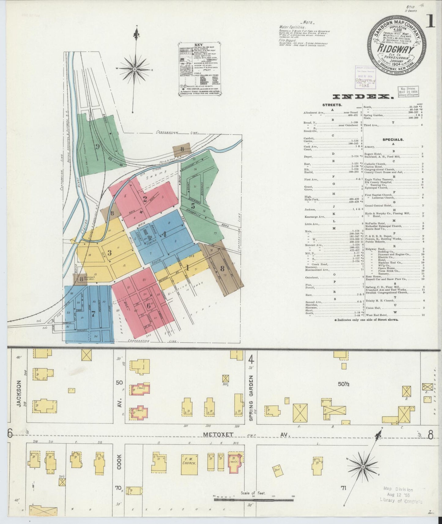 Sanborn Fire Insurance Map from Ridgway, Elk County, Pennsylvania (1904), Sheet #0001 - Complete Map Set gallery image, historic Sanborn map, vintage wall art, Pennsylvania Pennsylvania