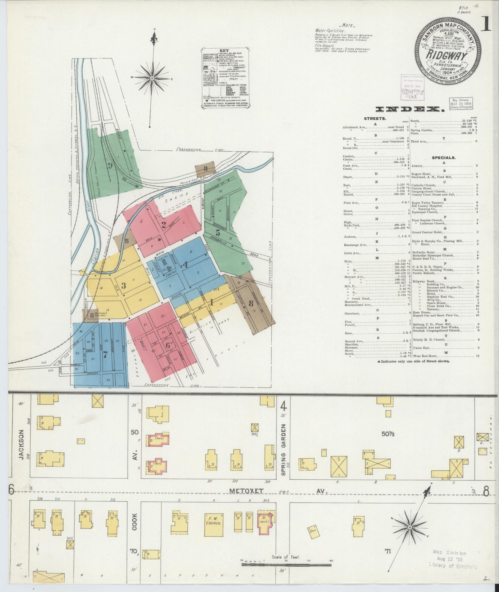 Sanborn Fire Insurance Map from Ridgway, Elk County, Pennsylvania (1904), Sheet #0001 - Complete Map Set gallery image, historic Sanborn map, vintage wall art, Pennsylvania Pennsylvania
