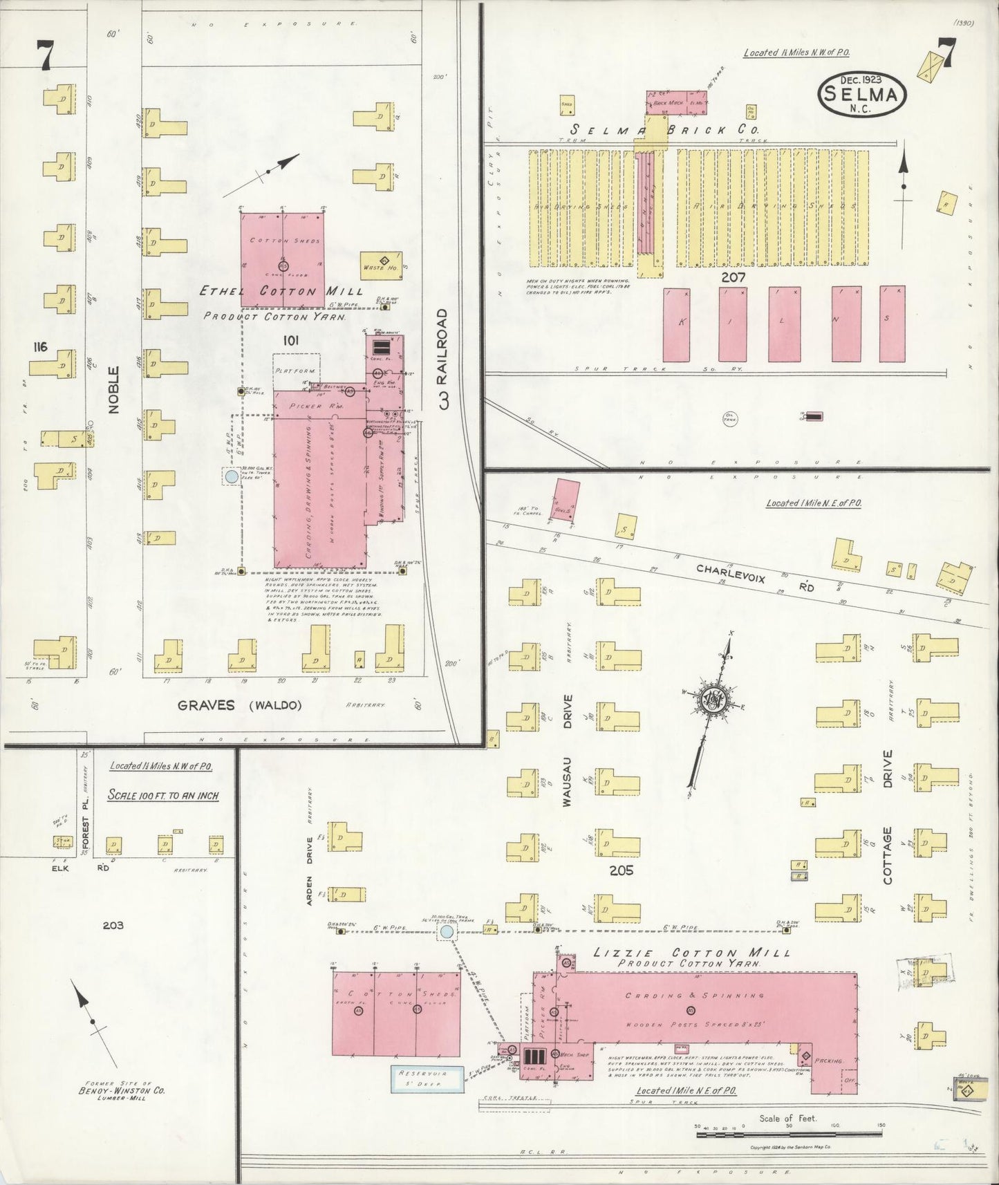 Sanborn Fire Insurance Map from Selma, Johnston County, North Carolina (1923), Sheet #0007 - Historic Sanborn Fire Insurance Map Print, vintage old map wall art, antique decor, genealogy gift, North Carolina North Carolina map
