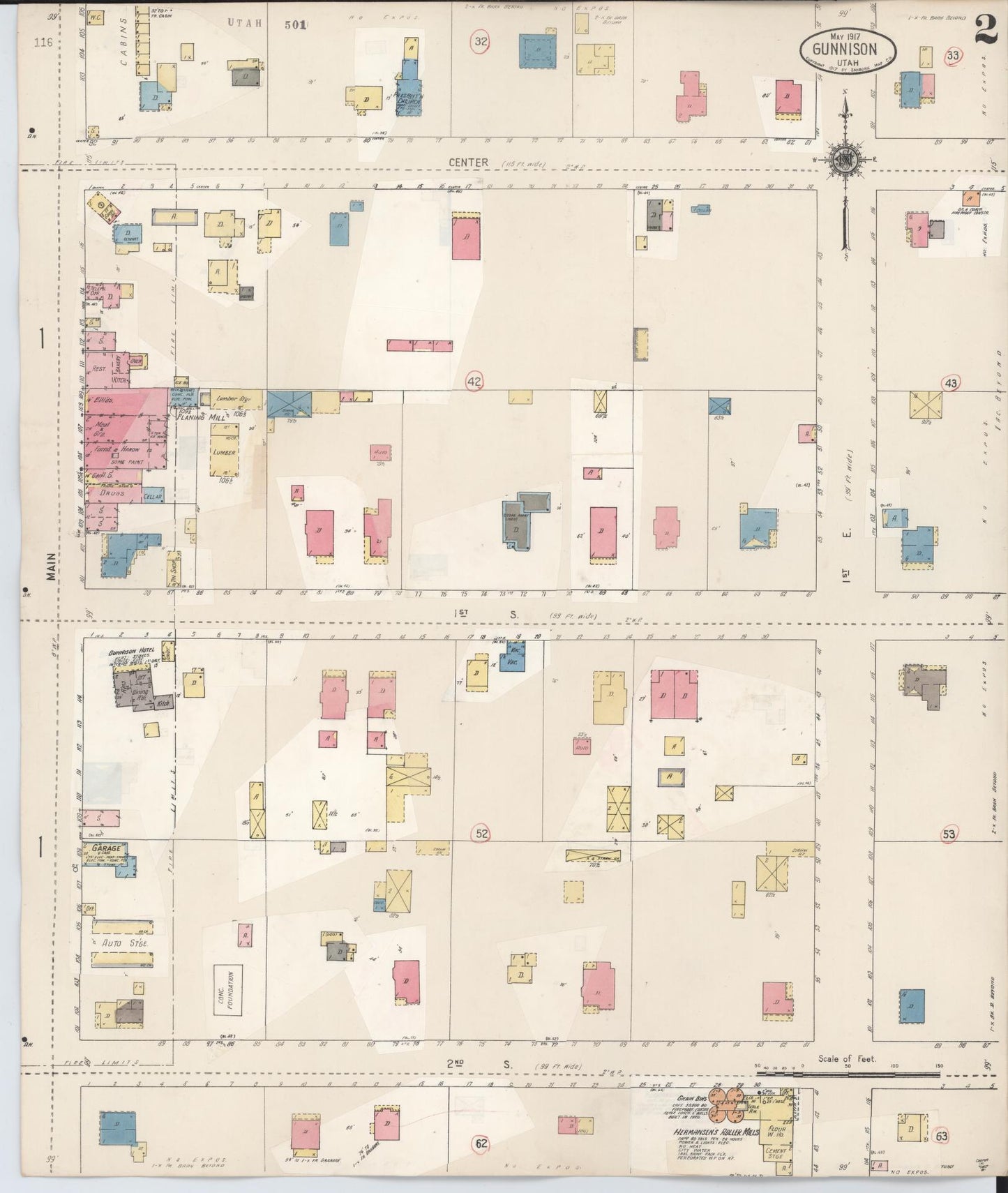 Sanborn Fire Insurance Map from Gunnison, Sanpette County, Utah (1931), Sheet #0002 - Historic Sanborn Fire Insurance Map Print, vintage old map wall art, antique decor, genealogy gift, Utah Utah map