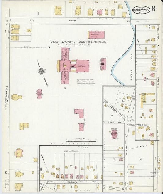 Sanborn Fire Insurance Map from Hightstown, Mercer County, New Jersey (1916), Sheet #0008 - Historic Sanborn Fire Insurance Map Print, vintage old map wall art, antique decor, genealogy gift, New Jersey New Jersey map