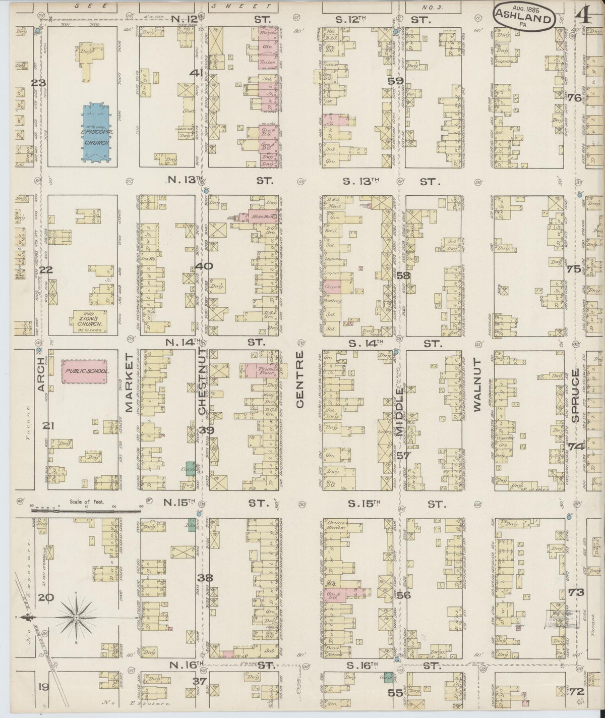 Sanborn Fire Insurance Map from Ashland, Schuylkill County, Pennsylvania (1885), Sheet #0004 - Complete Map Set gallery image, historic Sanborn map, vintage wall art, Pennsylvania Pennsylvania