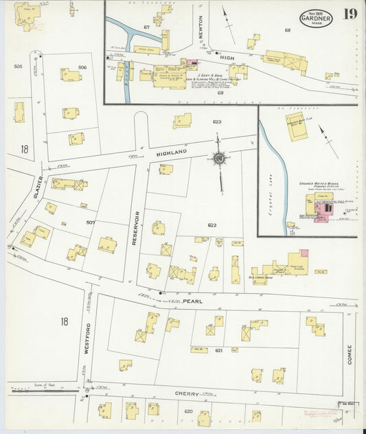 Sanborn Fire Insurance Map from Gardner, Worcester County, Massachusetts (1909), Sheet #0019 - Historic Sanborn Fire Insurance Map Print, vintage old map wall art, antique decor, genealogy gift, Massachusetts Massachusetts map