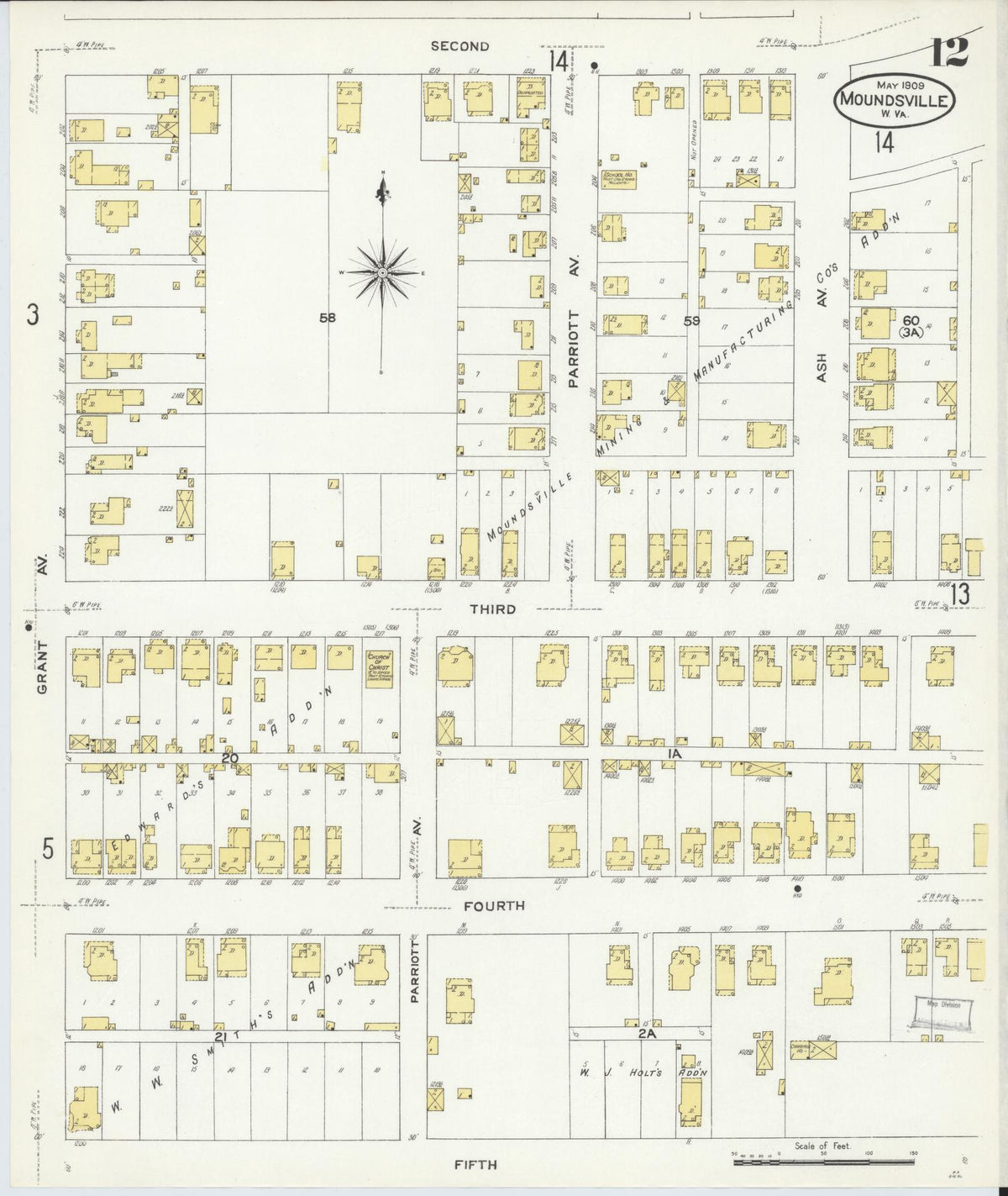 Sanborn Fire Insurance Map from Moundsville, Marshall County, West Virginia (1909), Sheet #0012 - Complete Map Set gallery image, historic Sanborn map, vintage wall art, West Virginia West Virginia