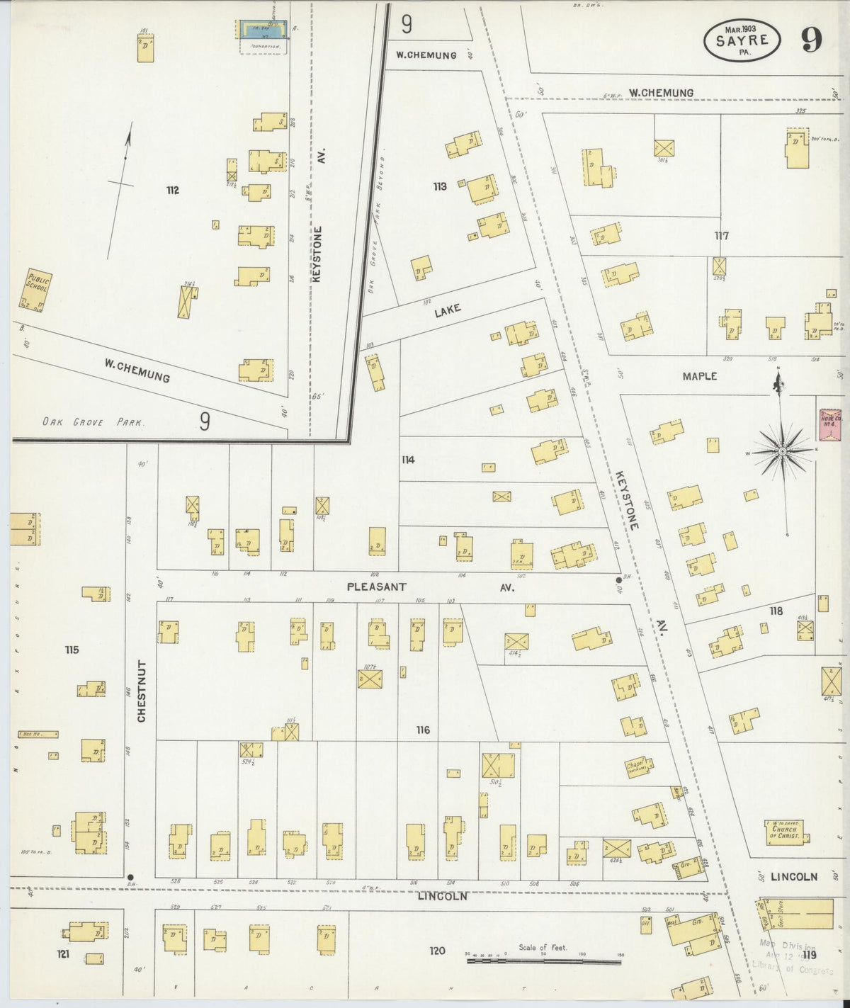 Sanborn Fire Insurance Map from Sayre, Bradford County, Pennsylvania (1903), Sheet #0009 - Historic Sanborn Fire Insurance Map Print, vintage old map wall art, antique decor, genealogy gift, Pennsylvania Pennsylvania map