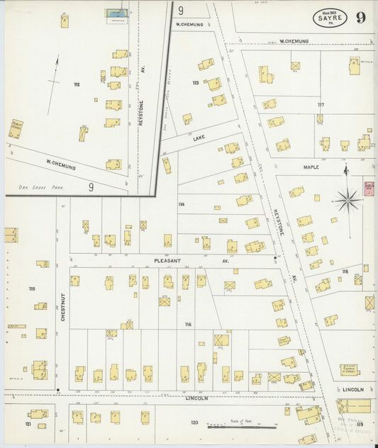 Sanborn Fire Insurance Map from Sayre, Bradford County, Pennsylvania (1903), Sheet #0009 - Historic Sanborn Fire Insurance Map Print, vintage old map wall art, antique decor, genealogy gift, Pennsylvania Pennsylvania map