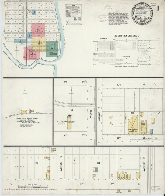Sanborn Fire Insurance Map from Miami, Dade County, Florida (1899), Sheet #0001 - Historic Sanborn Fire Insurance Map Print, vintage old map wall art, antique decor, genealogy gift, Florida Florida map