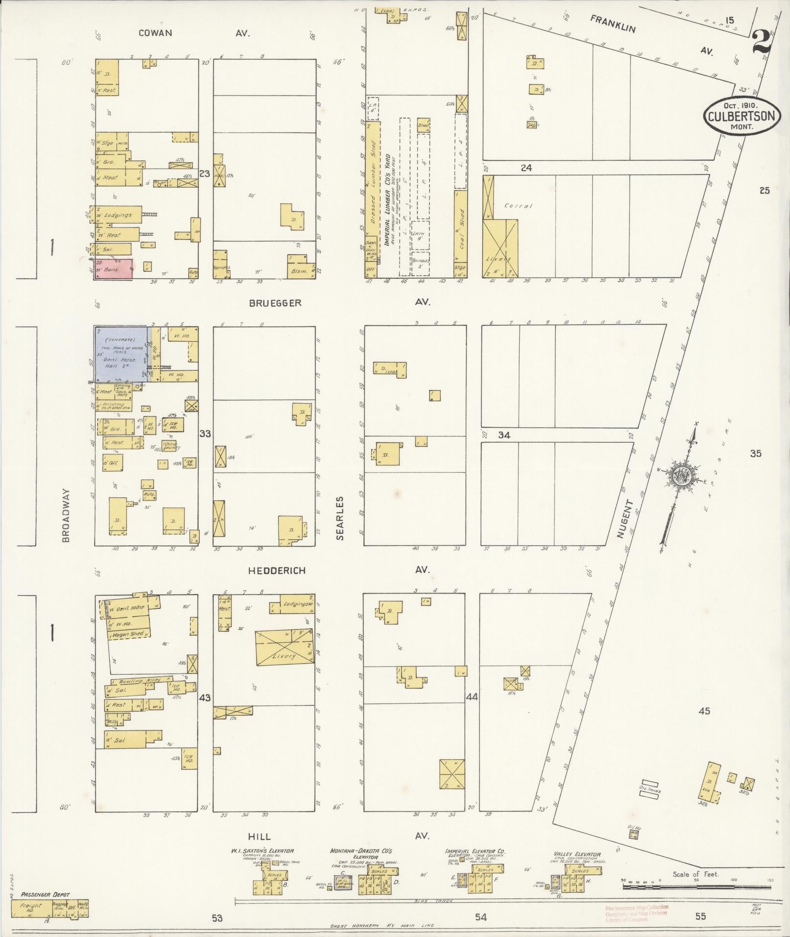 Sanborn Fire Insurance Map from Culbertson, Roosevelt County, Montana (1910), Sheet #0002 - Complete Map Set gallery image, historic Sanborn map, vintage wall art, Montana Montana
