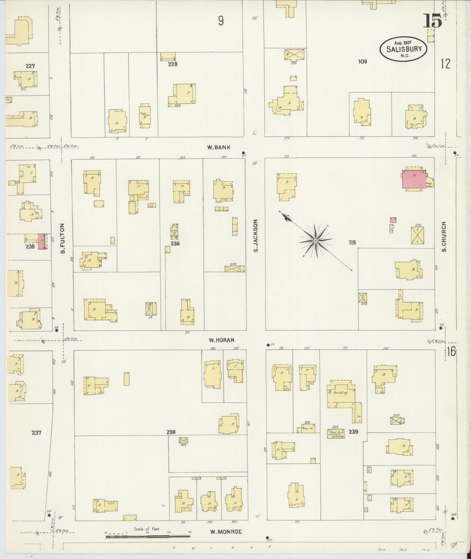 Sanborn Fire Insurance Map from Salisbury, Rowan County, North Carolina (1907), Sheet #0015 - Complete Map Set gallery image, historic Sanborn map, vintage wall art, North Carolina North Carolina