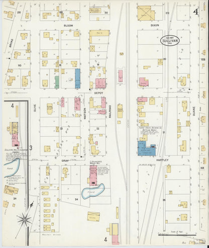 Sanborn Fire Insurance Map from Sullivan, Sullivan County, Indiana (1907), Sheet #0004 - Historic Sanborn Fire Insurance Map Print, vintage old map wall art, antique decor, genealogy gift, Indiana Indiana map