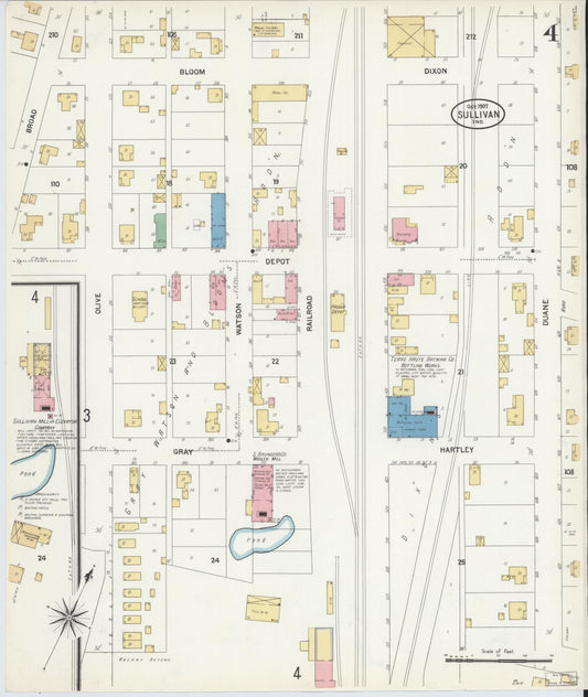 Sanborn Fire Insurance Map from Sullivan, Sullivan County, Indiana (1907), Sheet #0004 - Historic Sanborn Fire Insurance Map Print, vintage old map wall art, antique decor, genealogy gift, Indiana Indiana map