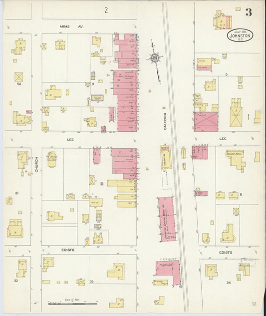 Sanborn Fire Insurance Map from Johnston, Edgefield County, South Carolina (1913), Sheet #0003 - Historic Sanborn Fire Insurance Map Print, vintage old map wall art, antique decor, genealogy gift, South Carolina South Carolina map