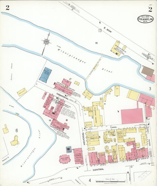 Sanborn Fire Insurance Map from Franklin, Merrimack County, New Hampshire (1923), Sheet #0002 - Historic Sanborn Fire Insurance Map Print, vintage old map wall art, antique decor, genealogy gift, New Hampshire New Hampshire map