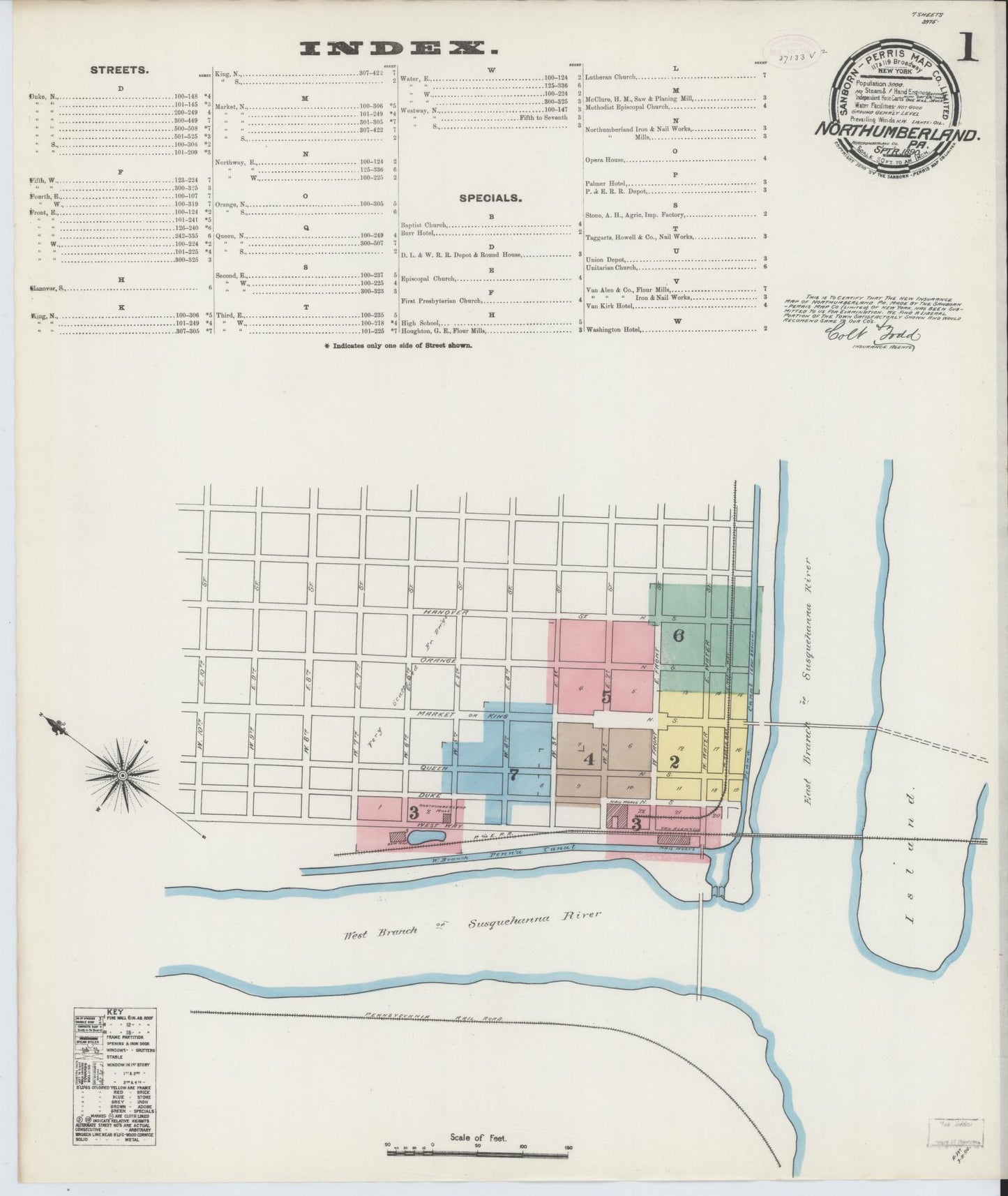 Sanborn Fire Insurance Map from Northumberland, Northumberland County, Pennsylvania (1890), Sheet #0001 - Complete Map Set gallery image, historic Sanborn map, vintage wall art, Pennsylvania Pennsylvania