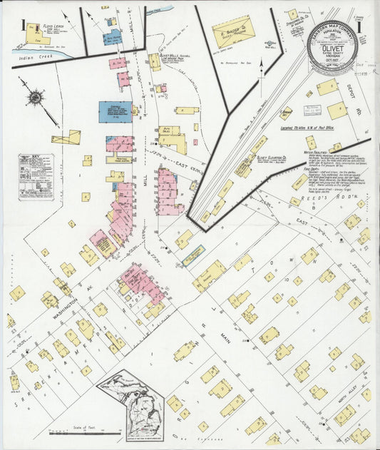 Sanborn Fire Insurance Map from Olivet, Eaton County, Michigan (1927), Sheet #0001 - Historic Sanborn Fire Insurance Map Print, vintage old map wall art, antique decor, genealogy gift, Michigan Michigan map