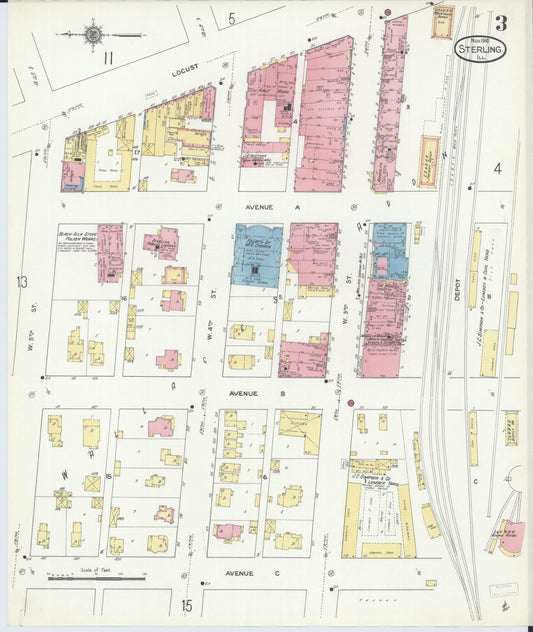 Sanborn Fire Insurance Map from Sterling, Whiteside County, Illinois (1910), Sheet #0003 - Historic Sanborn Fire Insurance Map Print, vintage old map wall art, antique decor, genealogy gift, Illinois Illinois map