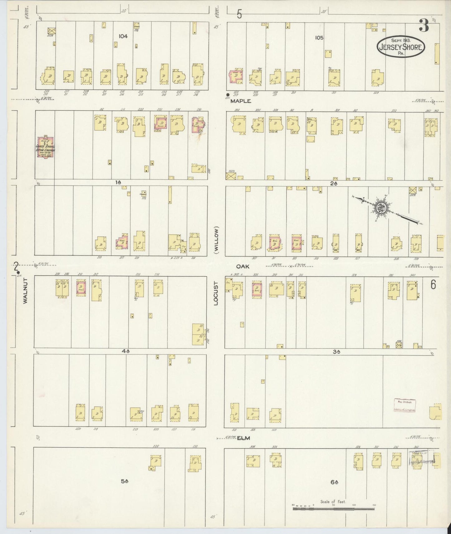 Sanborn Fire Insurance Map from Jersey Shore, Lycoming County, Pennsylvania (1913), Sheet #0003 - Historic Sanborn Fire Insurance Map Print, vintage old map wall art, antique decor, genealogy gift, Pennsylvania Pennsylvania map