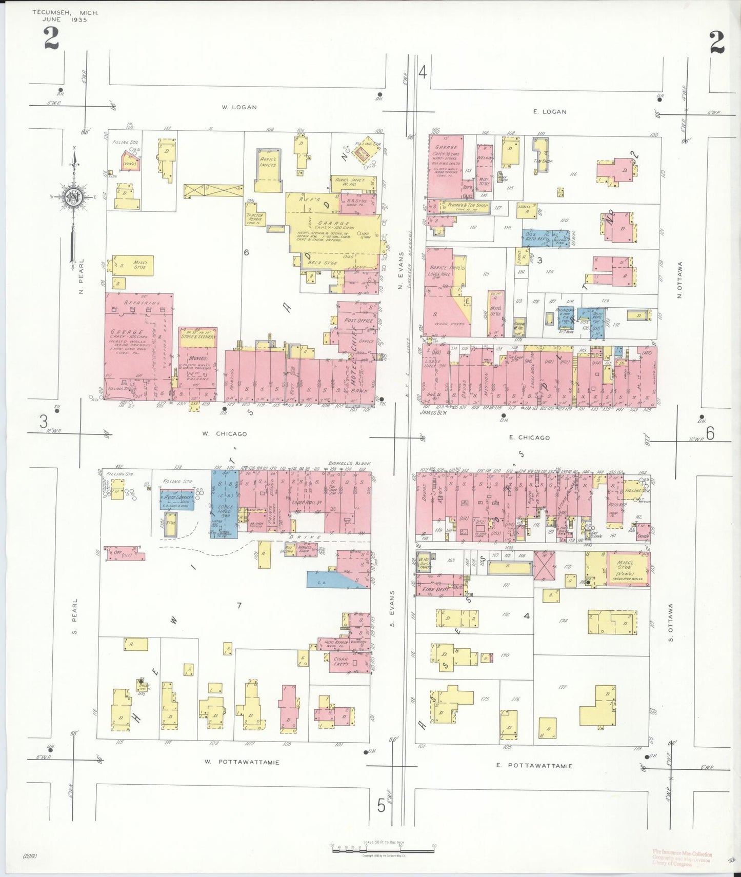 Sanborn Fire Insurance Map from Tecumseh, Lenawee County, Michigan (1935), Sheet #0002 - Complete Map Set gallery image, historic Sanborn map, vintage wall art, Michigan Michigan