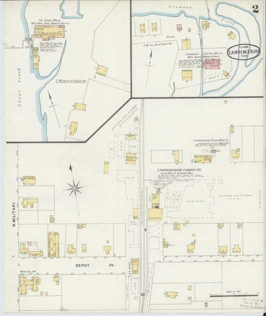 Sanborn Fire Insurance Map from Lawrenceburg, Lawrence County, Tennessee (1896), Sheet #0002 - Historic Sanborn Fire Insurance Map Print, vintage old map wall art, antique decor, genealogy gift, Tennessee Tennessee map