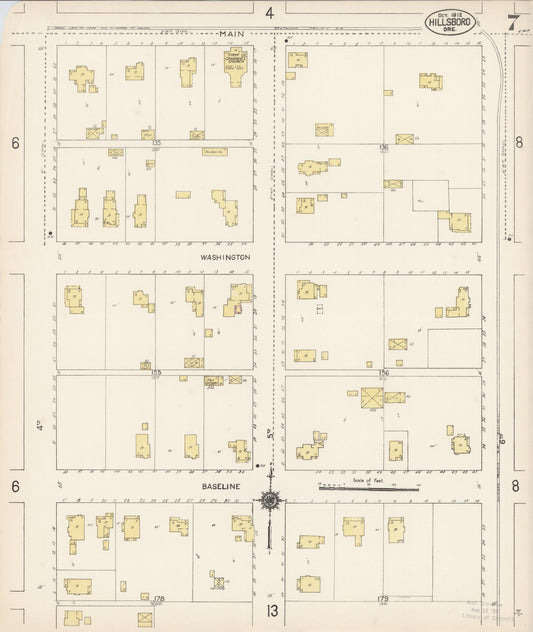 Sanborn Fire Insurance Map from Hillsboro, Washington County, Oregon (1912), Sheet #0007 - Historic Sanborn Fire Insurance Map Print, vintage old map wall art, antique decor, genealogy gift, Oregon Oregon map