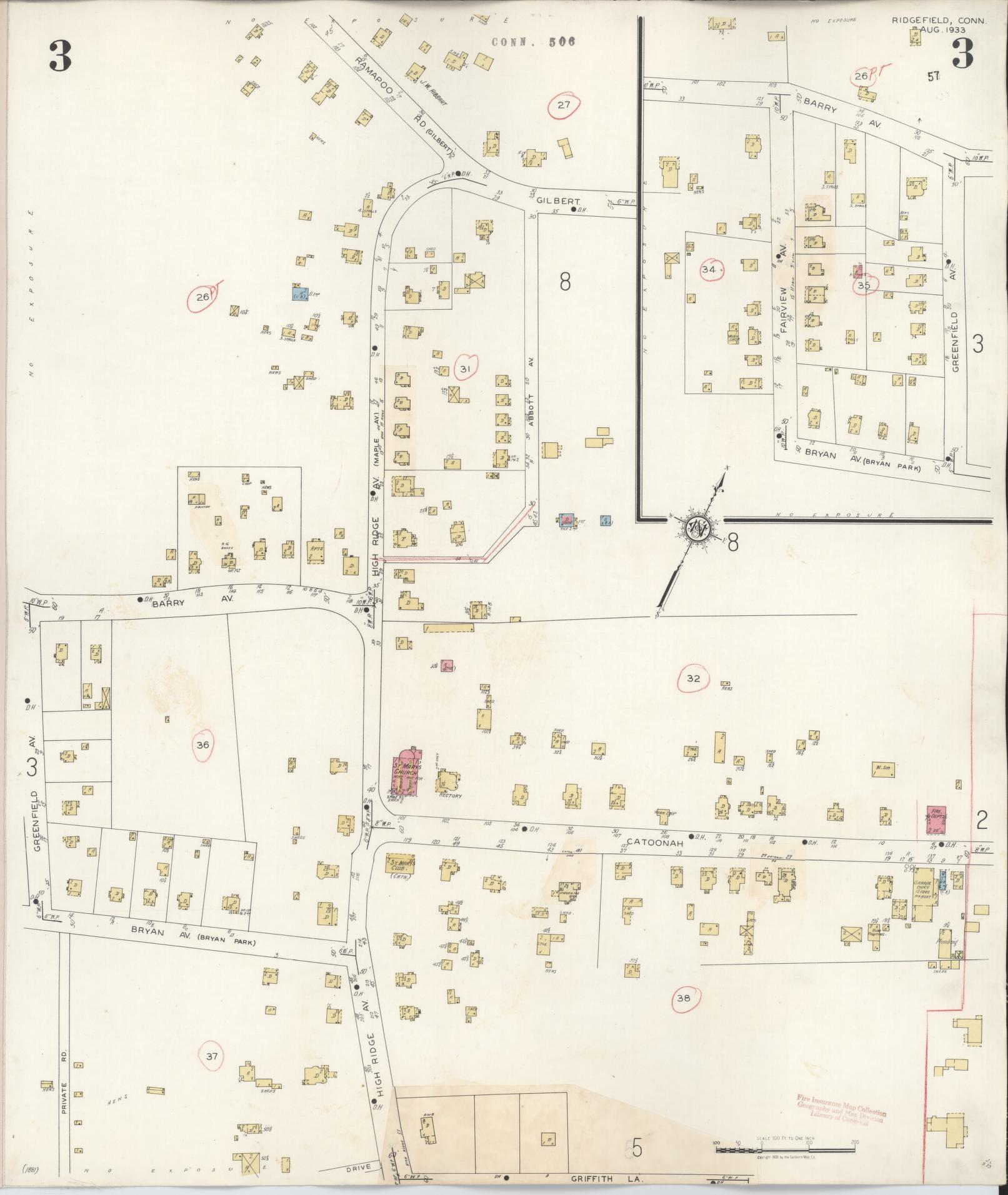 Sanborn Fire Insurance Map from Ridgefield, Fairfield County, Connecticut (1940), Sheet #0003 - Complete Map Set gallery image, historic Sanborn map, vintage wall art, Connecticut Connecticut