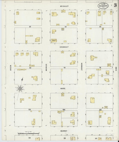 Sanborn Fire Insurance Map from Quanah, Hardeman County, Texas (1898), Sheet #0003 - Complete Map Set gallery image, historic Sanborn map, vintage wall art, Texas Texas