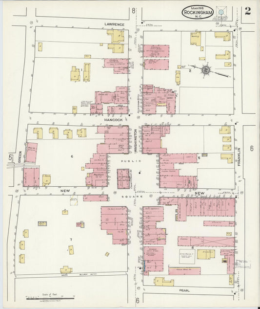 Sanborn Fire Insurance Map from Rockingham, Richmond County, North Carolina (1918), Sheet #0002 - Historic Sanborn Fire Insurance Map Print, vintage old map wall art, antique decor, genealogy gift, North Carolina North Carolina map
