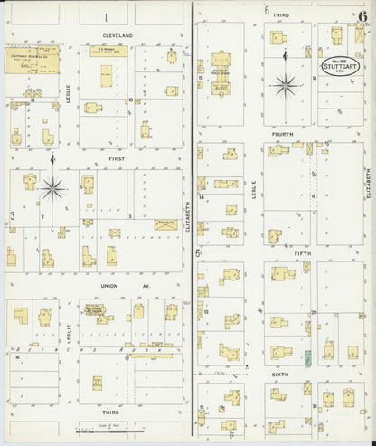 Sanborn Fire Insurance Map from Stuttgart, Arkansas County, Arkansas (1908), Sheet #0006 - Complete Map Set gallery image, historic Sanborn map, vintage wall art, Stuttgart Arkansas
