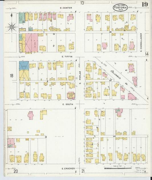 Sanborn Fire Insurance Map from Fostoria, Seneca, Hancock, And Wood Counties, Ohio (1908), Sheet #0019 - Historic Sanborn Fire Insurance Map Print, vintage old map wall art, antique decor, genealogy gift, Ohio Ohio map