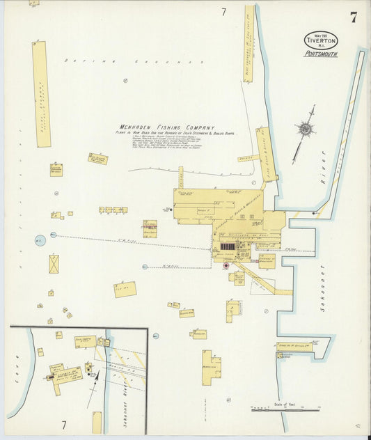 Sanborn Fire Insurance Map from Tiverton, Newport County, Rhode Island (1911), Sheet #0007 - Historic Sanborn Fire Insurance Map Print, vintage old map wall art, antique decor, genealogy gift, Rhode Island Rhode Island map