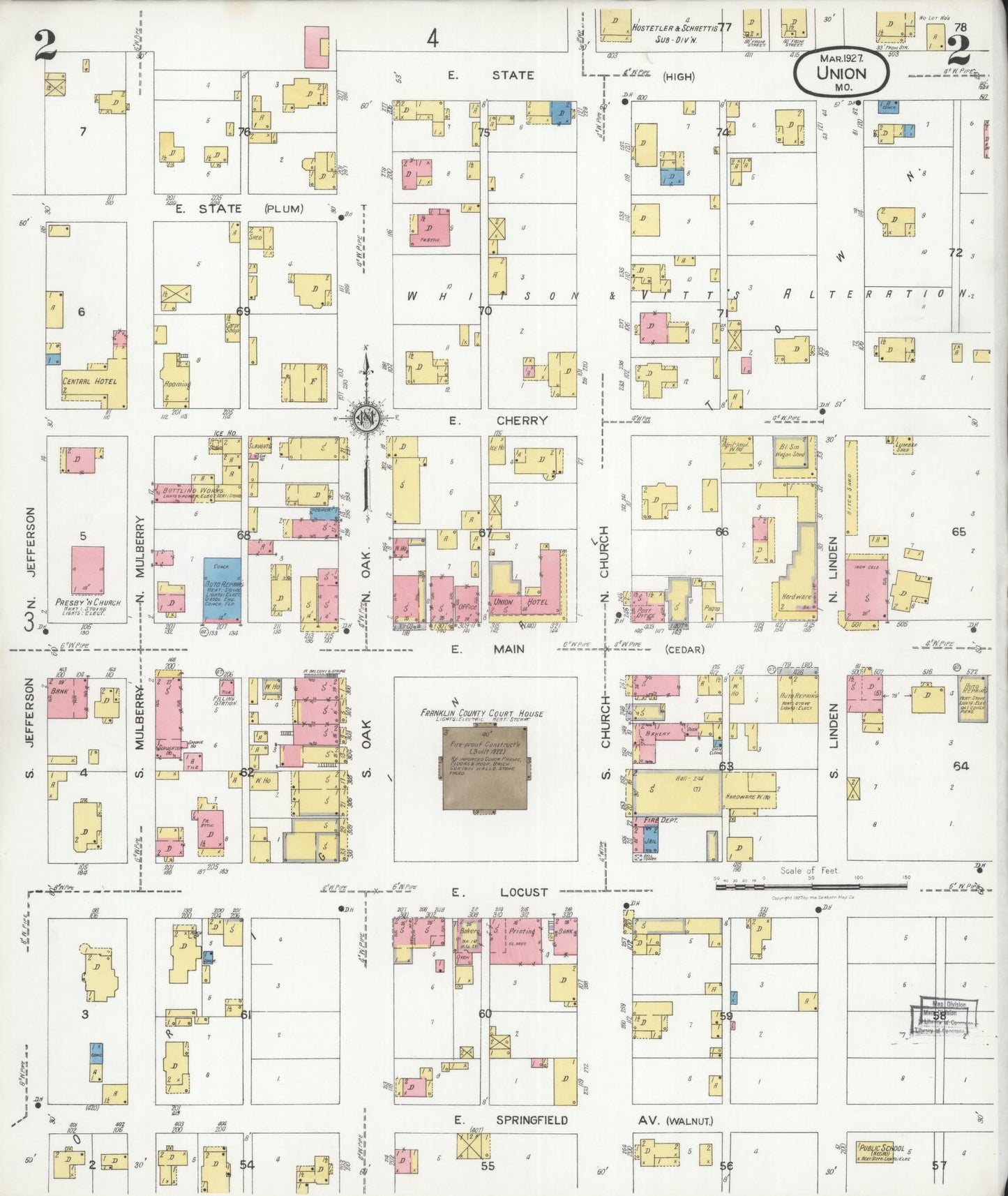 Sanborn Fire Insurance Map from Union, Franklin County, Missouri (1927), Sheet #0002 - Complete Map Set gallery image, historic Sanborn map, vintage wall art, Missouri Missouri