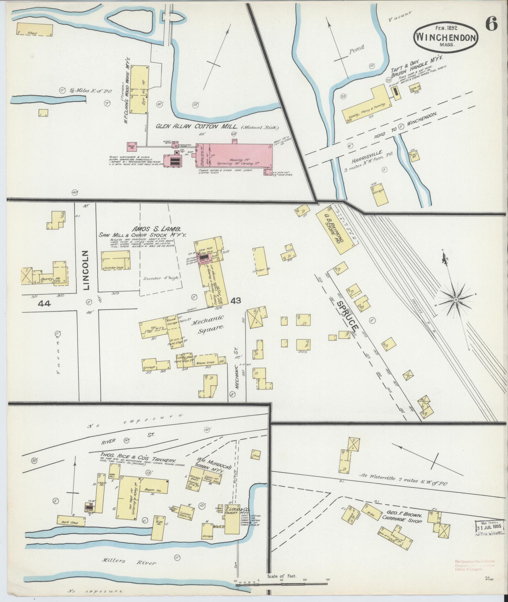 Sanborn Fire Insurance Map from Winchendon, Worcester County, Massachusetts (1892), Sheet #0006 - Historic Sanborn Fire Insurance Map Print, vintage old map wall art, antique decor, genealogy gift, Massachusetts Massachusetts map