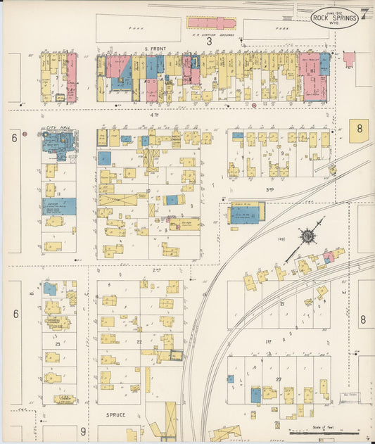 Sanborn Fire Insurance Map from Rock Springs, Sweetwater County, Wyoming (1912), Sheet #0007 - Historic Sanborn Fire Insurance Map Print, vintage old map wall art, antique decor, genealogy gift, Wyoming Wyoming map