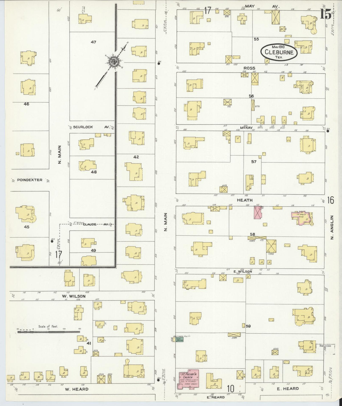 Sanborn Fire Insurance Map from Cleburne, Johnson County, Texas (1910), Sheet #0015 - Historic Sanborn Fire Insurance Map Print, vintage old map wall art, antique decor, genealogy gift, Texas Texas map